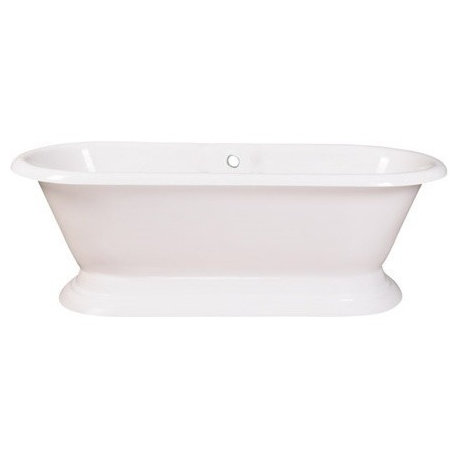 Aqua Eden 72" Cast Iron Double Ended Pedestal Tub No Faucet Drillings, White