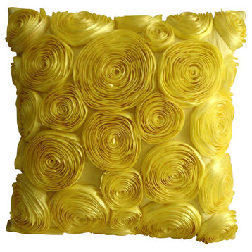 Yellow Sunflower Pillow Art Silk 20"x20" Toss Pillow Covers, Sun Blooms