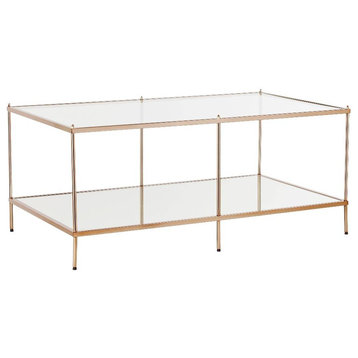 42" Gold Glass And Metal Rectangular Mirrored Coffee Table