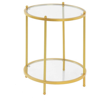 Royal Crest 2 Tier Round Glass End Table With Shelf
