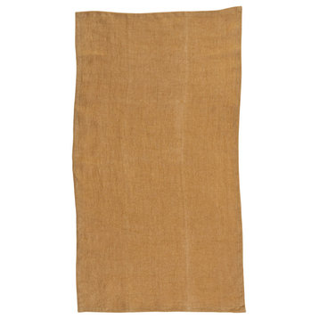 Stonewashed Linen Decorative Tea Towel for Dining and Kitchen, Olive, Mustard
