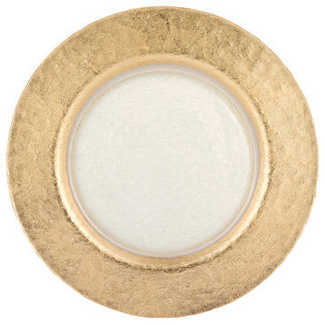 Authentic Gold Leaf Round 13 " Glass Charger Plate