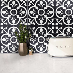 Moroccan Mosaic& Tile House - 8"x8" Nador Handmade Cement Tile, Black/White, Set of 12 - Wall And Floor Tile