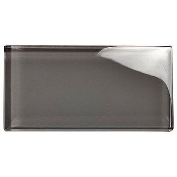 Metro 3 in. x 6 in. x 8 mm. Glass Subway Tile in Glossy Pebble Gray