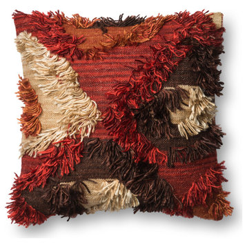 Shaggy Design on Woven Base Pillow, 22"x22", Spice, No Fill