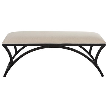Black Textured Rustic Iron Frame Accent Bench
