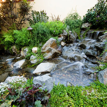 Traditional Landscape, Fireplace, and Swimming Pool