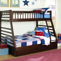 CLASSIC CLEAN LINE KID CHERRY WOOD TWIN FULL BUNK BEDS STORAGE DRAWERS - Bunk Beds