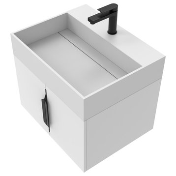 Amazon 24" Wall Mounted Bathroom Vanity Set, White, White Top, Black Handles