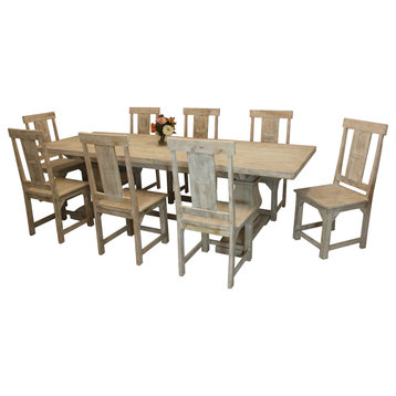 Benedict 9-Piece Dining Set, 106" Extension Table With 8 Chairs, White Wash