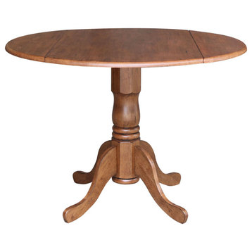 42" Round Dual Drop Leaf Pedestal Table, Distressed Oak