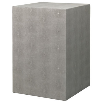 Elegant Faux Shagreen Square Block Accent Table Gray Cube Contemporary Pedestal