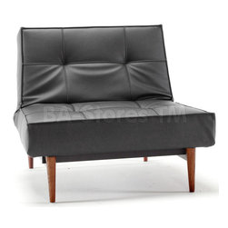 Splitback Black Leather Textile Chair with Wood Legs - Living Room Chairs