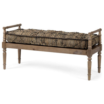 Fullerton II Black and Beige Jute Seat With Solid Wood Base Accent Bench