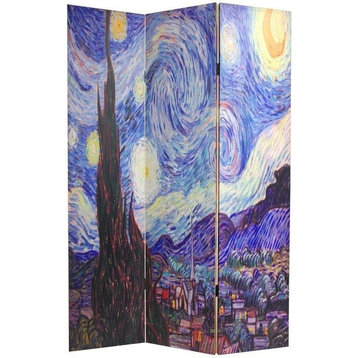 6' Double Sided Works of Van Gogh Canvas Room Divider, Starry Night/Sunflowers