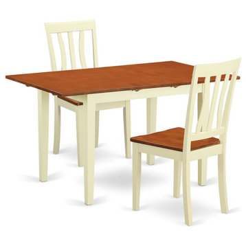 3-Piece Dinette Set For 2, Table and 2 Chairs, Buttermilk/Cherry