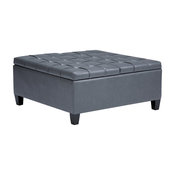 Harrison 36" Traditional Square Storage Ottoman, Stone Gray