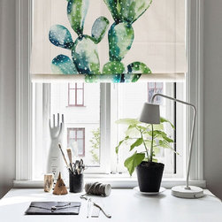 Quick Fix Washable Roman Window Shades Flat Fold , Green Opuntia - Roman Shades