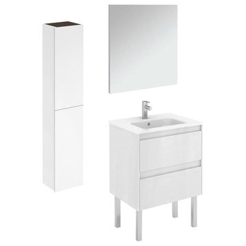 Ambra 60F Pack 2 Freestanding Bathroom Vanity w/ Mirror & Column in Matte White