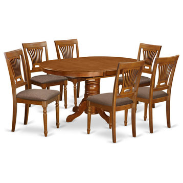 7-Piece avon Dining Table With Leaf and 6 Fabric Seat Chairs, Saddle Brown