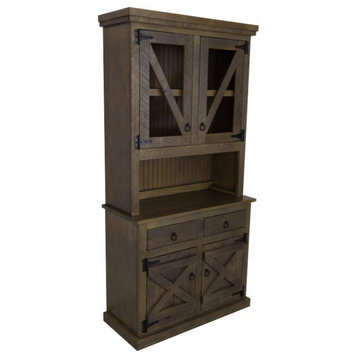 Farmhouse Kitchen Dining Hutch and Buffet, Iron Ore