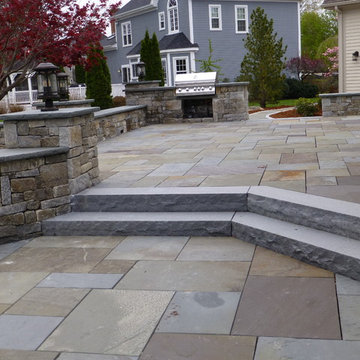 Bluestone Patio with Granite Cobblestone walls