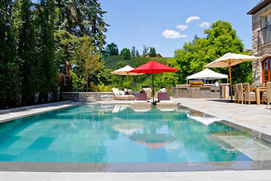 Inspiration for a large contemporary backyard stone and custom-shaped pool remodel