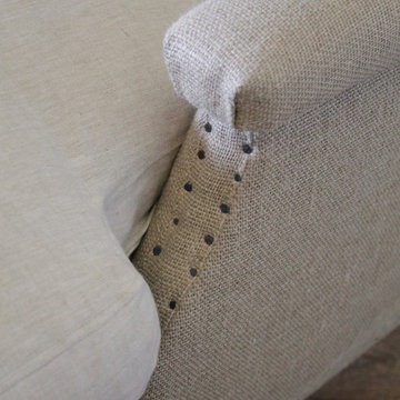 Antique Style Chaise Longue with Antique German Feed Sack Upholstery