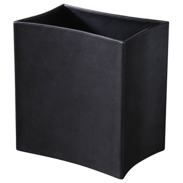 Folded Leather Wastebasket, Black
