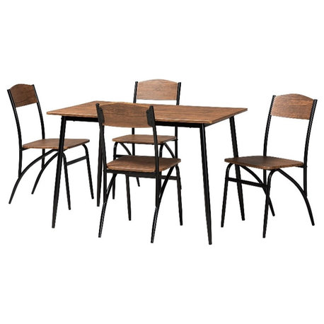 Baxton Studio Neona Walnut Brown Wood and Black Metal 5-Piece Dining Set