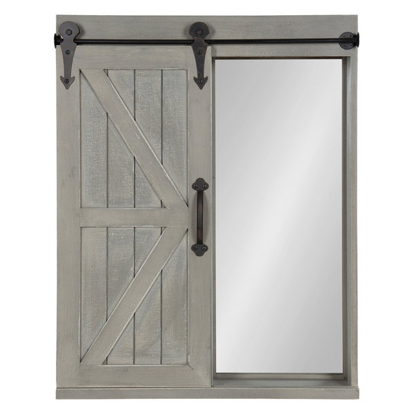 Cates Wall Cabinet Mirror with Barn Door, Gray 21.5x5x27.75
