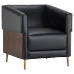 Sunpan - Shylo Lounge Chair, Castillo Black - An ultra modern armchair with a vintage influence. This masculine silhouette is upholstered in castillo black faux leather with an exposed birch wood frame. Finished with brushed gold iron legs.