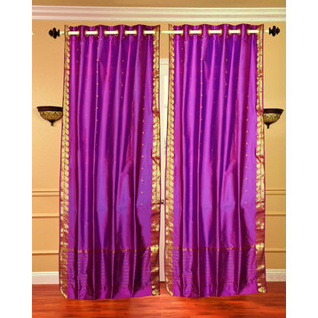 Lined-Violet Red Ring Top  Sheer Sari Curtain / Drape  - 43W x 84L - Piece