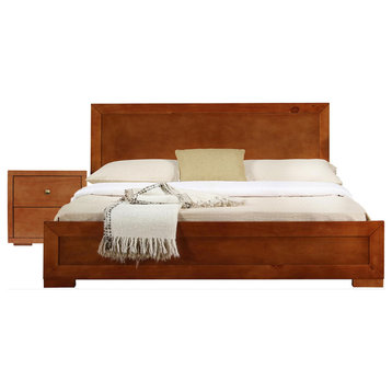 Moma Cherry Wood Platform Full Bed With Nightstand