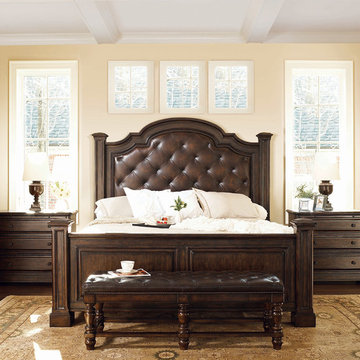 Tufted Leather Headboard in Neutral Bedroom