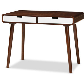 Casarano Modern Home Office Writing Desk - White, Brown