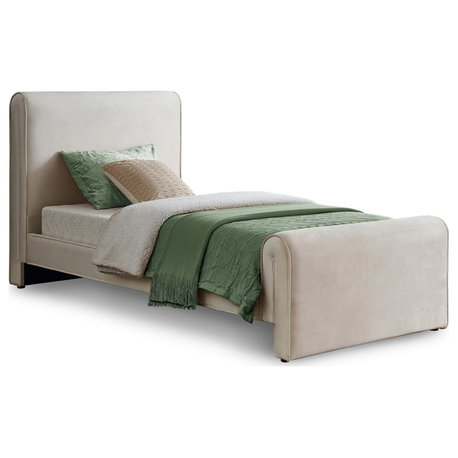 Sloan Black Velvet Full Bed, Cream, Twin