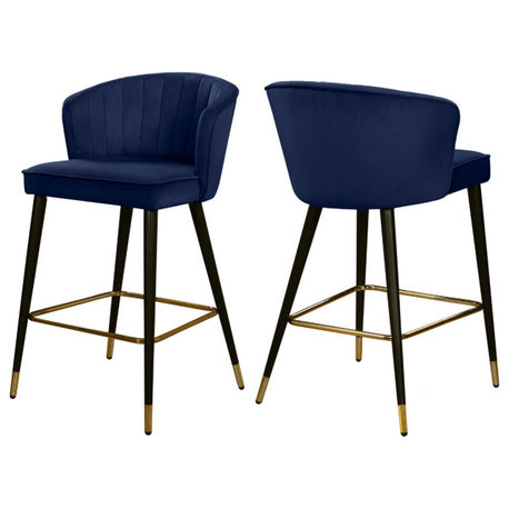 Cassie Velvet Upholstered Stool (Set of 2), Navy