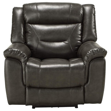 Modern Recliner, Leather Aire Upholstery With USB Charging Docks, Grey