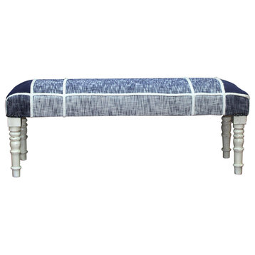 Minimal Modern Plaid Bench with White Legs, 47" Length