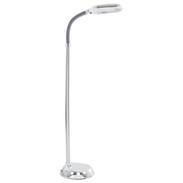 Modern 5' SunLight Floor Lamp With Adjustable Goose-Neck, Silver