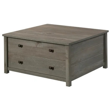 Modern Coffee Table, Spacious Square Top With Full Extension Drawers, Mystic Oak