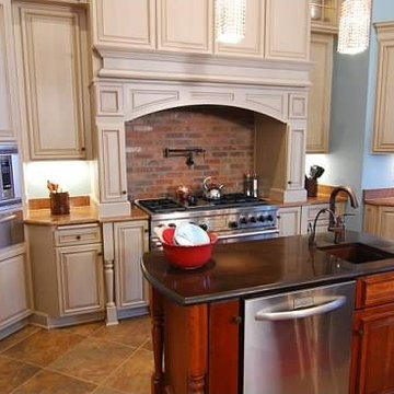 A Traditional Gray Kitchen and Tuscan Hearth