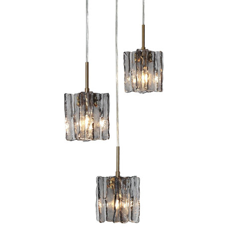 LNC Tucana Polished Gold Matte Black Modern Pendant Light, Textured Glass, 3 Light