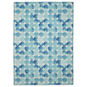 Linon Indoor Outdoor Machine Washable Cayman Polyester Accent 3'x5' Rug in Blue