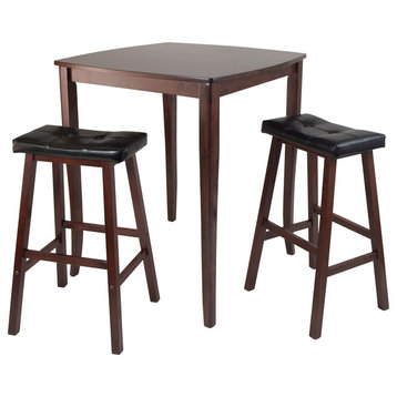 Winsome Inglewood 3-Piece Square Solid Wood Pub Set in Antique Walnut