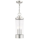 Livex Lighting - Livex Lighting Hillcrest 3 Light Polished Chrome Large Outdoor Pendant Lantern - The three light outdoor pendant lantern from the Hillcrest collection made of rugged stainless steel features a simple elegant polished chrome frame paired with closed top clear glass shade. The shade is accented with a banded polished chrome ring to carry through the theme of finely crafted metal fittings.�