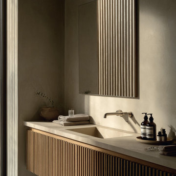 Fluted Floating Vanity: White Oak or Walnut, Modern Bathroom Cabinet