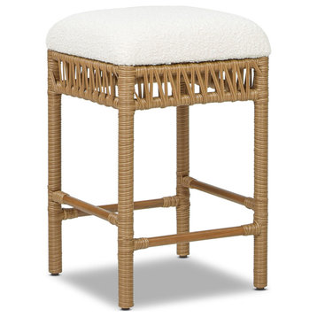 Lucia 25.5" Backless Resin Rattan Upholstered Counter Stool , Ivory White Boucle