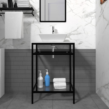 24" Freestanding Bath Vanity Set, Black, Vessel Ceramic Sink